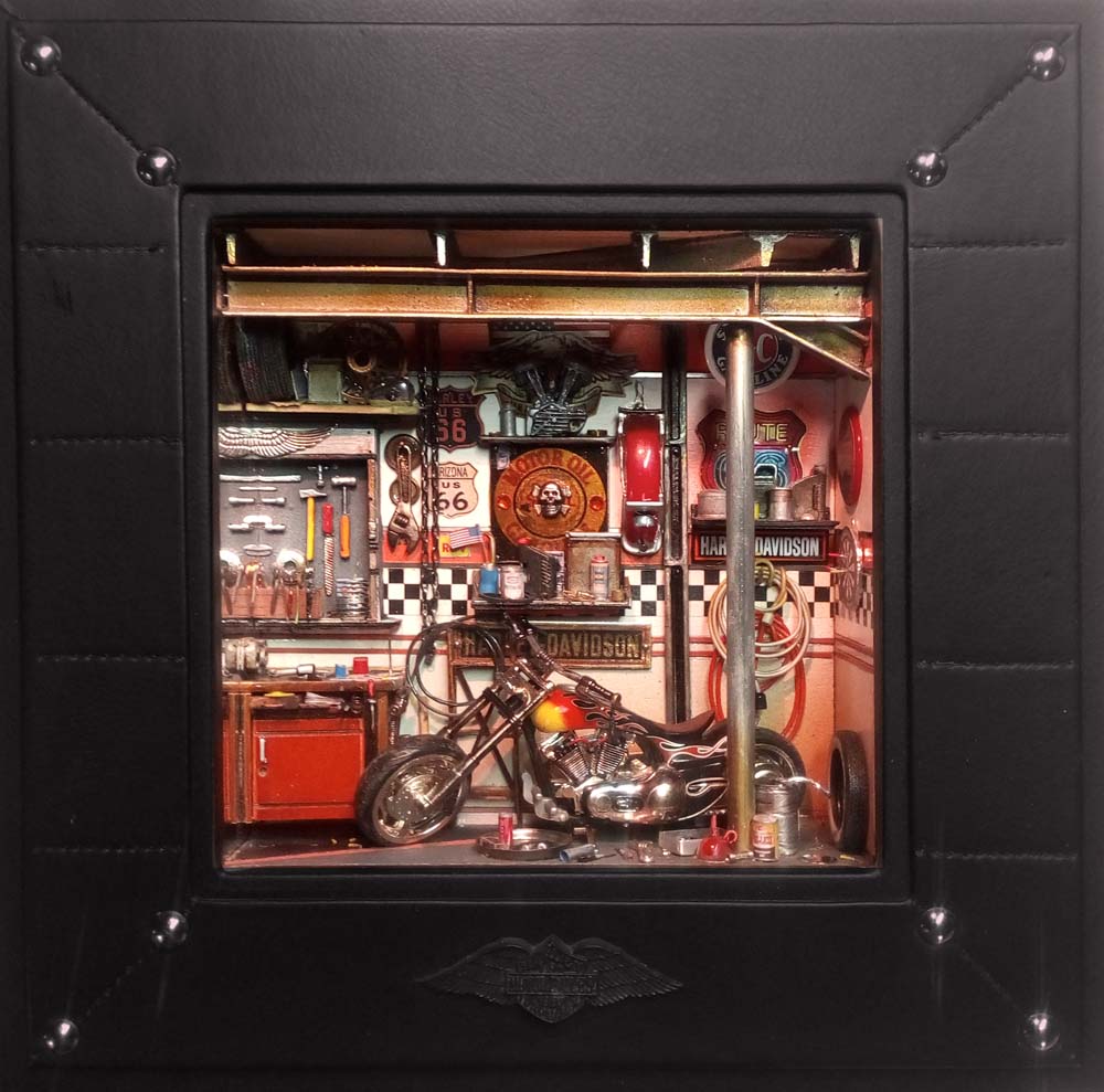 harley davidson art in box miniatura diorama